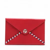 シャネル エアライン ラムスキン クラッチバッグ レッド シルバー金具