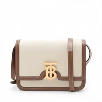 バーバリー TB キャンバスxレザー ショルダーバッグ ベージュxブラウン