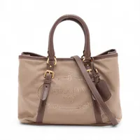 プラダ ロゴ キャンバスxレザー 2WAYハンドバッグ ブラウン A4226373