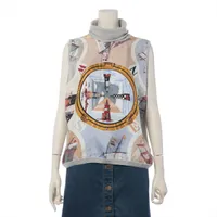 エルメス シルク×カシミヤ ノースリーブニット XL レディース マルチ