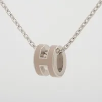 エルメス ミニポップH ネックレス メタル シルバー×グレージュ ミニ