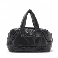 シャネル コココクーン ナイロンxレザー ボストンバッグ ブラック シルバー金具 12番台