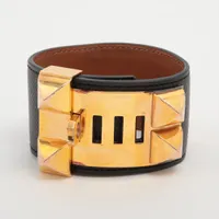 エルメス コリエドシアン X2015 ブレスレット S GP×レザー ブラック