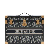 クリスチャンディオール オブリーク ジャガードxレザー トランク ネイビー