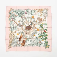 エルメス カレ90 AU COEUR DES BOIS 森の中で スカーフ シルク ピンク