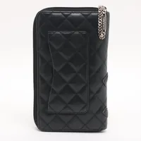 シャネル カンボンライン ラムスキン ラウンドジップウォレット