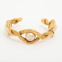 シャネル ココマーク 94A バングル GP×フェイクパール ゴールド