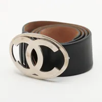 シャネル ココマーク B00V ベルト 85 レザー×メタル ブラック×シルバー