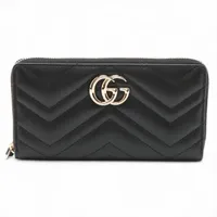 【極美品】グッチ GGマーモント レザー ラウンドジップウォレット ブラック A4234093.JPG