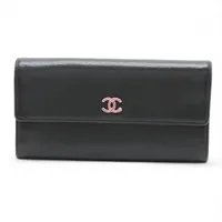 シャネル ラッキークローバー ラムスキン ロングウォレット ブラック