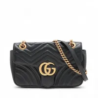 グッチ GGマーモント レザー チェーンショルダーバッグ ブラック