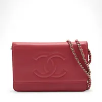シャネル ココマーク キャビアスキン チェーンウォレット レッド