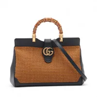 グッチ バンブー ラフィアxレザー 2WAYハンドバッグ ブラウン 655657