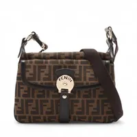 フェンディ ズッカ キャンバスxレザー ショルダーバッグ ブラウン