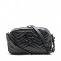 グッチ GGマーモント レザー チェーンショルダーバッグ ブラック