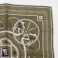 エルメス スカーフ シルク グリーン×パープル カレ55 WASHINGTON'S