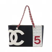 シャネル No5 キャンバスxレザー チェーントートバッグ ネイビー