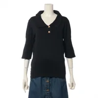 シャネル カメリア コットン 半袖ニット 40 レディース ブラック