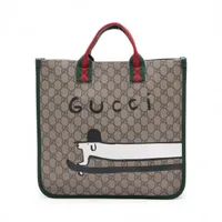 グッチ GGスプリーム チルドレンズ PVCxレザー ハンドバッグ ブラウンx