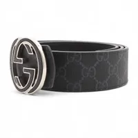グッチ インターロッキングG ベルト PVC×レザー ブラック 812273