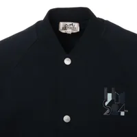 エルメス 24SS コットン ブルゾン L メンズ ネイビー レザーパッチ