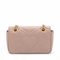 グッチ GGマーモント レザー チェーンショルダーバッグ ピンクベージュ
