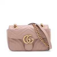 グッチ GGマーモント レザー チェーンショルダーバッグ ピンクベージュ