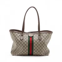 グッチ GGスプリーム オフィディア PVCxレザー トートバッグ ベージュx