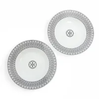 エルメス Hデコ スーププレート 陶器 ブラック×ホワイト 底印「クロワッサン」「メガネ」 2点セット