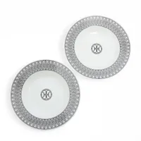 エルメス Hデコ スーププレート 陶器 ブラック×ホワイト 底印「クロワッサン」「メダル」 2点セット