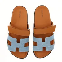 エルメス シプレ デニム×レザー サンダル 39 ユニセックス ブラウン