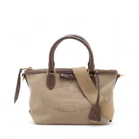 プラダ ロゴジャガード キャンバスxレザー 2WAYハンドバッグ ブラウン