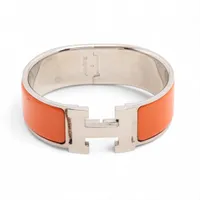 エルメス クリッククラックH バングル メタル シルバー×オレンジ