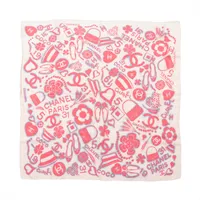 シャネル ココマーク アイコン 20P スカーフ シルク ベージュ×ピンク