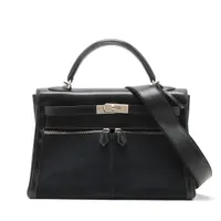 エルメス ケリーラキ32 トワルオフィシエxボックスカーフ ブラック シルバー金具 □K:2007年