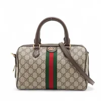 グッチ GGスプリーム PVC×レザー 2WAYハンドバッグ ベージュ×ブラウン