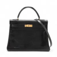 エルメス ケリー32 ルトゥルネ ボックスカーフ ブラック ゴールド金具 ○T:1990年