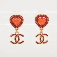 シャネル ココマーク ハート C24A ピアス(両耳用) GP×ラインストーン ゴールド×レッド