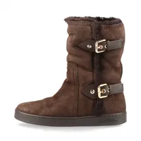 ヴィトン 09年 ムートン ブーツ 34.5 レディース ブラウン×ゴールド MA0059 シワ有