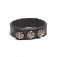 Chrome Hearts 3button 2snap Bracelet Leather 34.9g Black × Silver