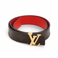 ルイヴィトン　サンチュール LV　イニシアル　ベルト ブラウン　レッド レザー ヴィトン M0322 サンチュールLVイニシアル JJ3250 ベルト 80 GP×PVC