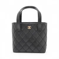 シャネル ワイルドステッチ レザー トートバッグ ブラウン ゴールド