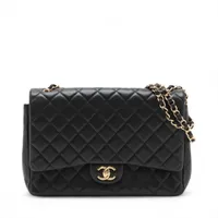 シャネル デカマトラッセ34 マキシ ラムスキン ダブルフラップ ダブルチェーンバッグ ブラック ゴールド金具 19番台 A58601