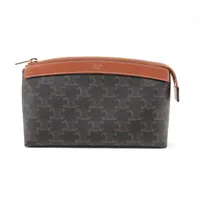 セリーヌ トリオンフ PVC×レザー ポーチ ブラウン×ブラック