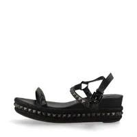 クリスチャンルブタン ロックスタッズ レザー ウェッジソールサンダル 36 レディース ブラック シワ有 ロックスタッズ  張替え インソール剝がれ