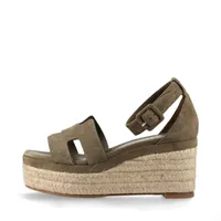 エルメス エルダ スエード ウェッジソールサンダル 37 レディース カーキ 222136Z エスパドリーユ 箱付