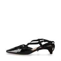 クリスチャンディオール D-ENVOL パテントレザー×サテン ストラップパンプス 36.5 レディース ブラック MD0223 CDロゴ ロングストラップ レースアップ