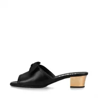 シャネル ココマーク 24S レザー サンダル 37.5C レディース ブラック×ゴールド G45691 リボン メタルヒール ミュール 保存袋あり