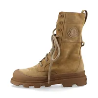 モンクレール ヴェラ 25年 スエード ブーツ 37 レディース ベージュ ロゴ ミドルブーツ 厚底 ラバーソール