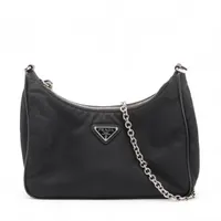 プラダ ツイード×レザー ショルダーバッグ ブラック AP075027｜中古